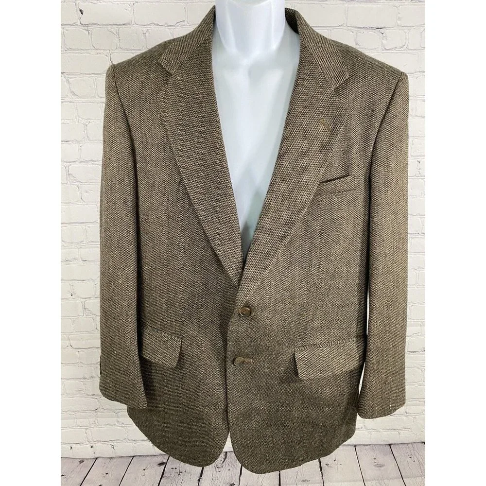 Towncraft Black Brown Woven Polyester/Wool/Silk/ 2 Button Blazer Jacket 40R